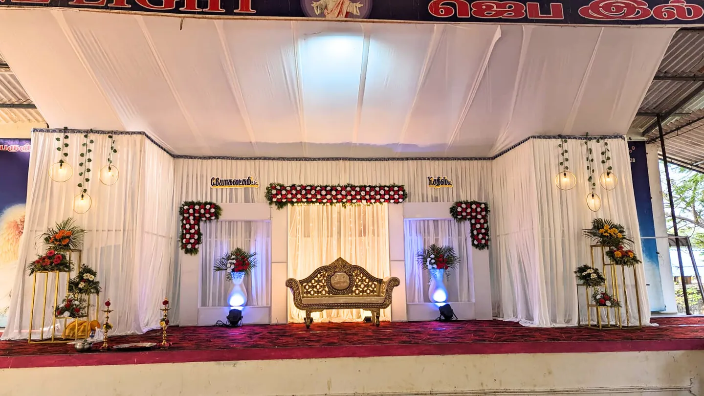 White Drape Hall — Hall decor by Dream Craft Events in Trichy